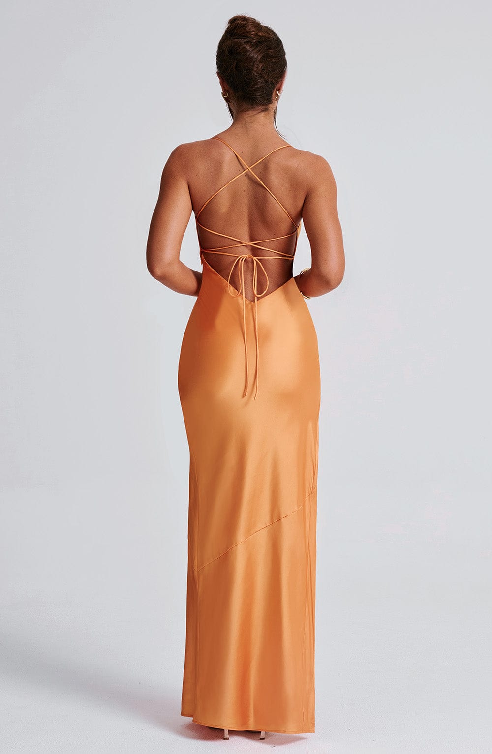 Noir Satin Maxi Jurk - Oranje