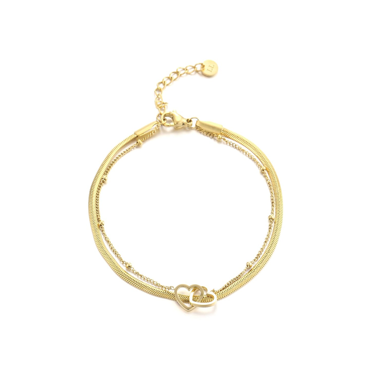 Dubbel goud hartje armband